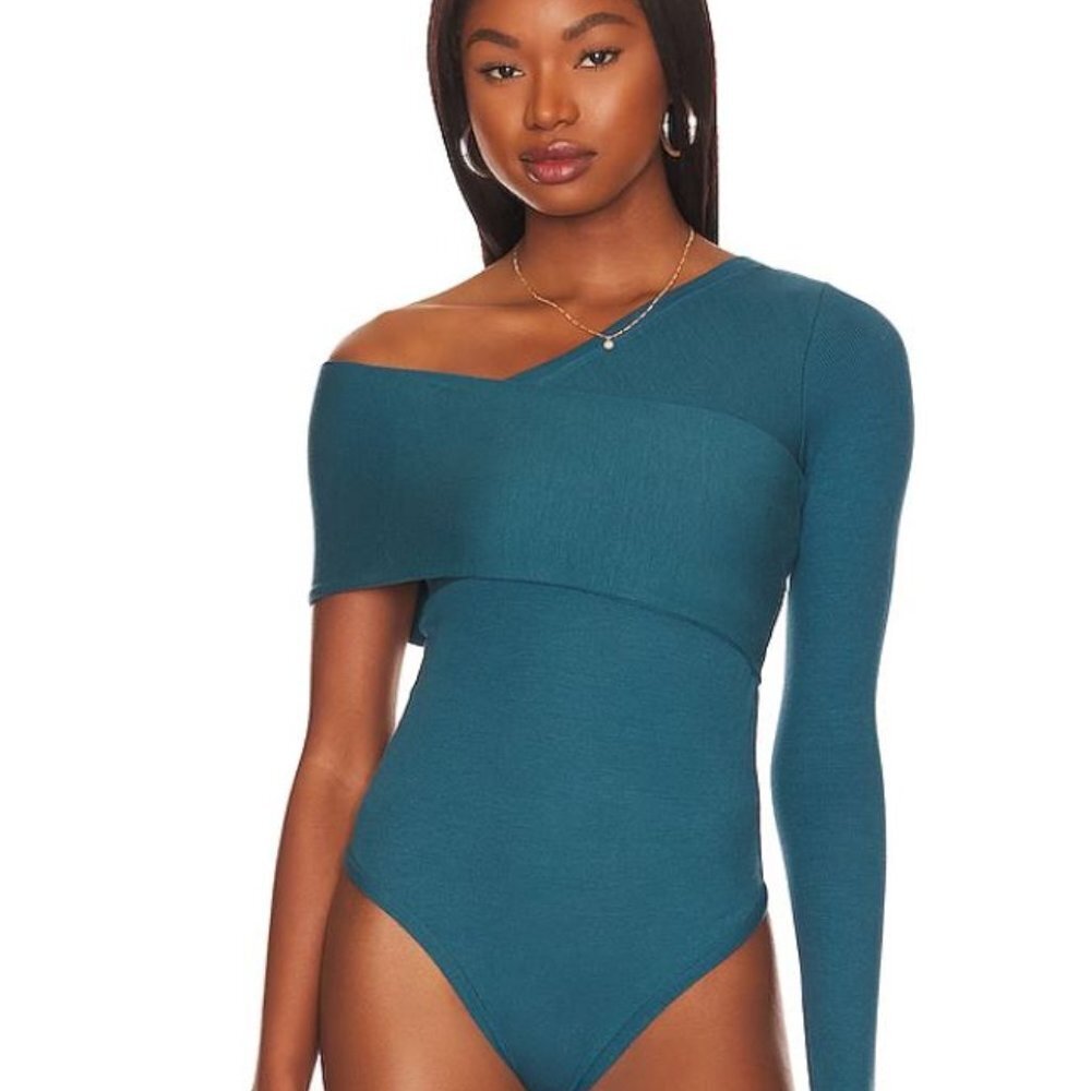 ALIX NYC—One-Shoulder Long-Sleeve Bodysuit, Blue Green, S